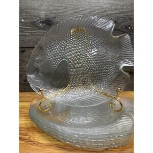 Arcoroc France Clear Glass Fish Shaped Dinner Plates 10.5" x 8.25"~set Of 6